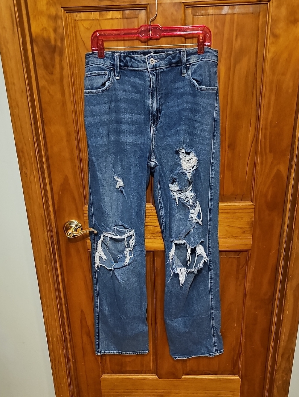 Hollister Distressed Dark Blue Straight Jeans